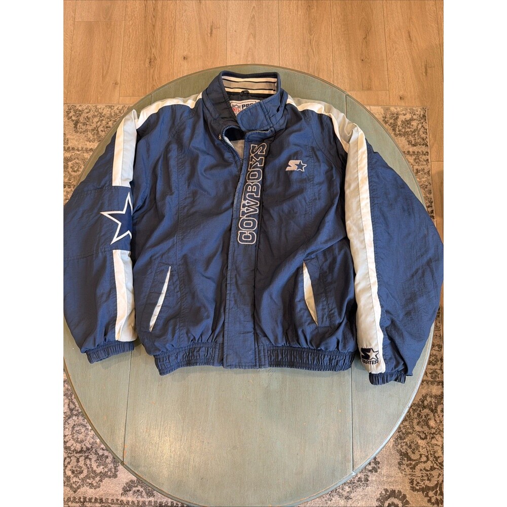 Vintage 90s Starter Dallas Cowboys NFL Pro Line Jacket XL Blue Satin